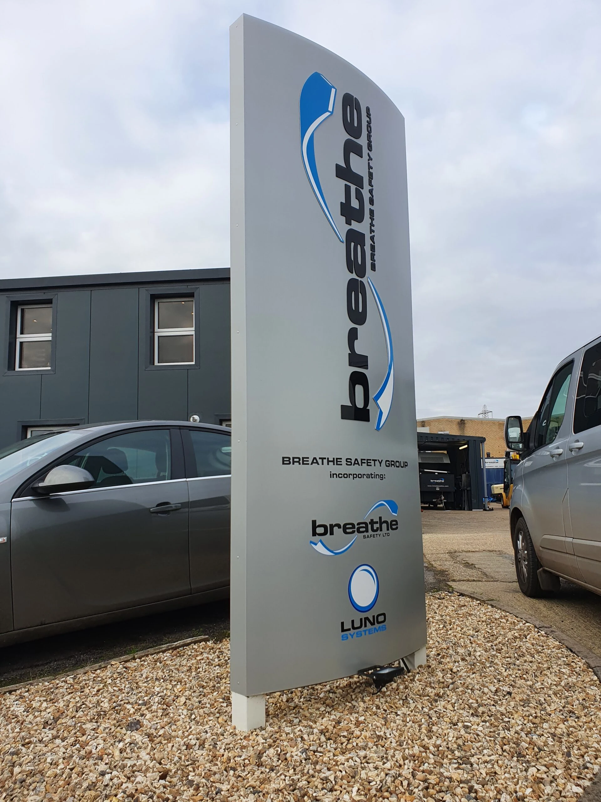 Monolith signage, directional signage, fret cut letters, custom signage, bespoke signage